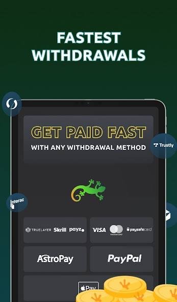 Pantalla de pagos y retiradas rápidas de Geckoplay en el móvil